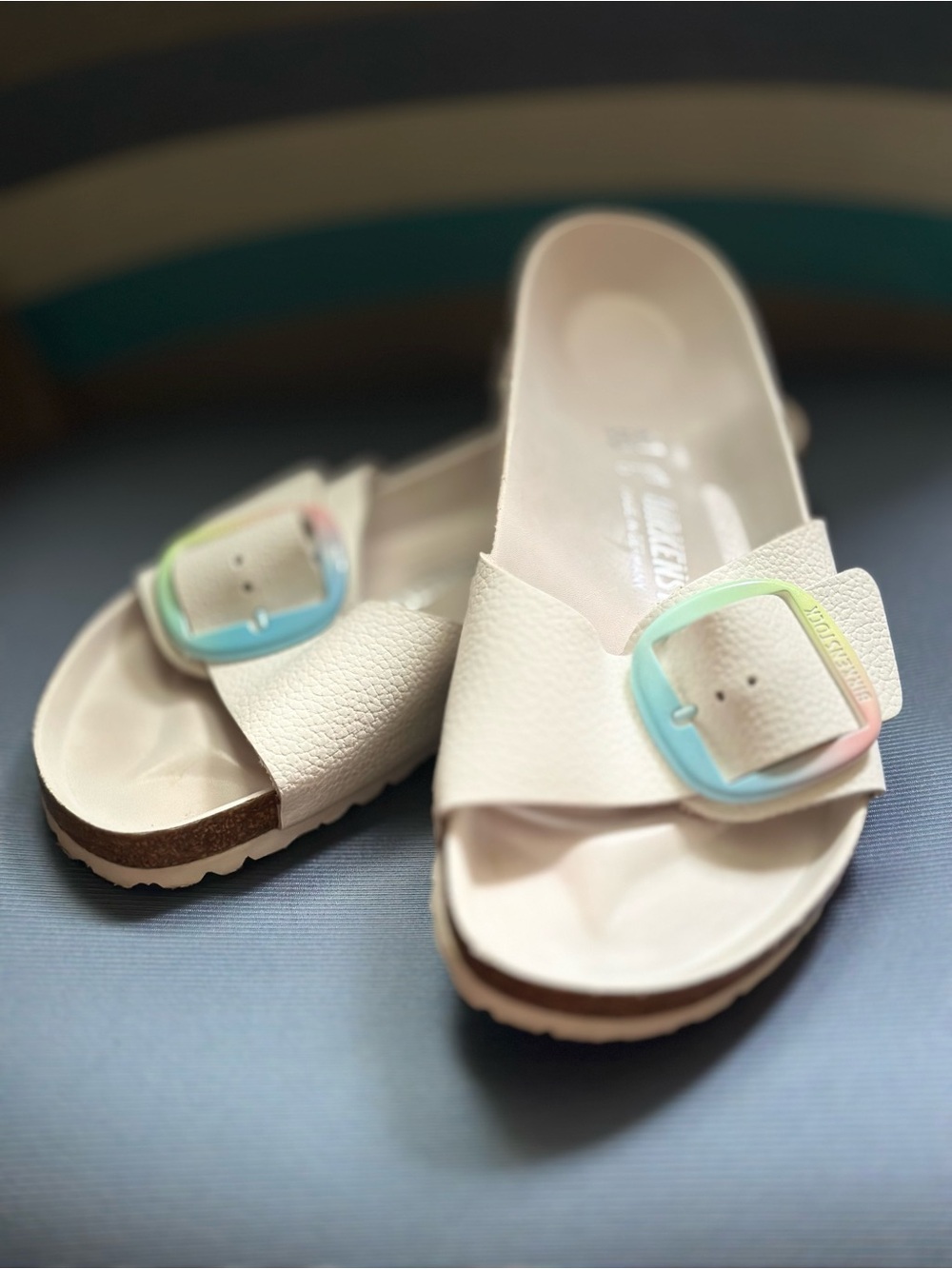 Birkenstock White Leather Slide Sandals Big Buckle 41